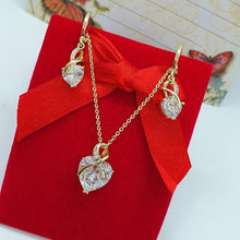 Load image into Gallery viewer, 14 K Gold Plated hearts pendant and earrings set with white zirconium - BIJUNET