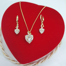 Load image into Gallery viewer, 14 K Gold Plated hearts pendant and earrings set with white zirconium - BIJUNET