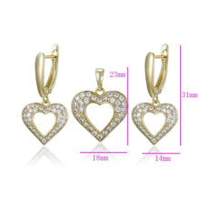 Cargar imagen en el visor de la galería, 14 K Gold Plated hearts pendant and earrings set with white zirconium - BIJUNET