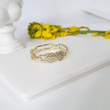 Charger l'image dans la galerie, 14 K Gold Plated hearts ring with white zirconium - BIJUNET