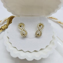 Load image into Gallery viewer, 14 K Gold Plated infinity earrings with white zirconium - BIJUNET