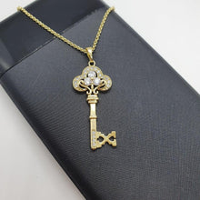 Load image into Gallery viewer, 14 K Gold Plated key pendant with white zirconium - BIJUNET