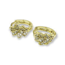 Load image into Gallery viewer, 14 K Gold Plated leaf earrings with white zirconium - BIJUNET