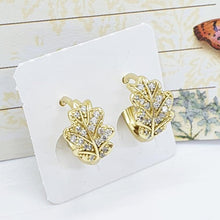 Load image into Gallery viewer, 14 K Gold Plated leaf earrings with white zirconium - BIJUNET