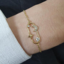 Load image into Gallery viewer, 14 K Gold Plated moon and star bracelet with white zirconium - BIJUNET