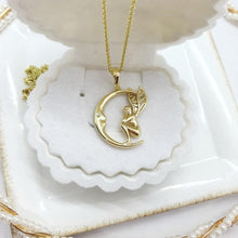Load image into Gallery viewer, 14 K Gold Plated Moon Fairy pendant with white zirconium - BIJUNET
