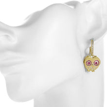 Load image into Gallery viewer, 14 K Gold Plated Owl earrings with white and pink zirconium - BIJUNET