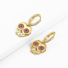 Load image into Gallery viewer, 14 K Gold Plated Owl earrings with white and pink zirconium - BIJUNET