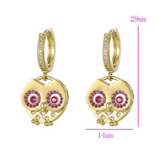 Load image into Gallery viewer, 14 K Gold Plated Owl earrings with white and pink zirconium - BIJUNET