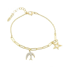 Load image into Gallery viewer, 14 K Gold Plated peace bracelet with white zirconium - BIJUNET