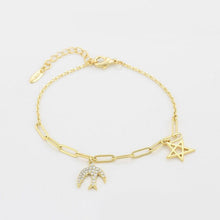 Load image into Gallery viewer, 14 K Gold Plated peace bracelet with white zirconium - BIJUNET