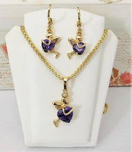 Charger l'image dans la galerie, 14 K Gold Plated pendant and earrings heart fairy set with purple zirconium - BIJUNET