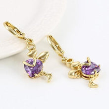 Charger l'image dans la galerie, 14 K Gold Plated pendant and earrings heart fairy set with purple zirconium - BIJUNET