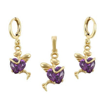 Charger l'image dans la galerie, 14 K Gold Plated pendant and earrings heart fairy set with purple zirconium - BIJUNET