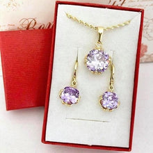 Load image into Gallery viewer, 14 K Gold Plated pendant and earrings set with lavender zirconium - BIJUNET
