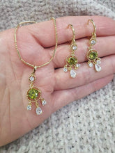 Load image into Gallery viewer, 14 K Gold Plated pendant and earrings set with olive zirconium - BIJUNET