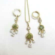 Load image into Gallery viewer, 14 K Gold Plated pendant and earrings set with olive zirconium - BIJUNET
