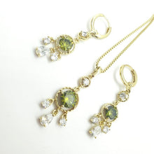 Load image into Gallery viewer, 14 K Gold Plated pendant and earrings set with olive zirconium - BIJUNET