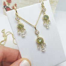 Load image into Gallery viewer, 14 K Gold Plated pendant and earrings set with olive zirconium - BIJUNET