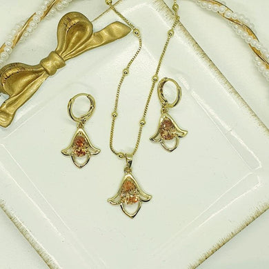 14 K Gold Plated pendant and earrings set with orange zirconium - BIJUNET