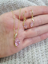 Load image into Gallery viewer, 14 K Gold Plated pendant and earrings set with pink zirconium - BIJUNET