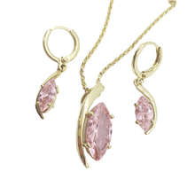 Load image into Gallery viewer, 14 K Gold Plated pendant and earrings set with pink zirconium - BIJUNET