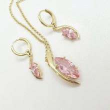 Load image into Gallery viewer, 14 K Gold Plated pendant and earrings set with pink zirconium - BIJUNET