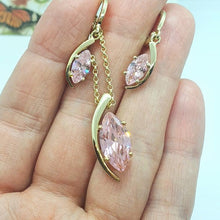 Load image into Gallery viewer, 14 K Gold Plated pendant and earrings set with pink zirconium - BIJUNET