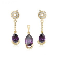 Charger l'image dans la galerie, 14 K Gold Plated pendant and earrings set with purple zirconium - BIJUNET
