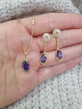 Load image into Gallery viewer, 14 K Gold Plated pendant and earrings set with purple zirconium - BIJUNET
