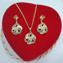 Load image into Gallery viewer, 14 K Gold Plated pendant and earrings set with white zirconium - BIJUNET