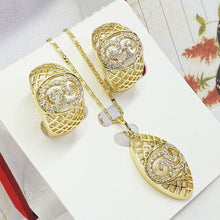 Load image into Gallery viewer, 14 K Gold Plated pendant and earrings set with white zirconium - BIJUNET