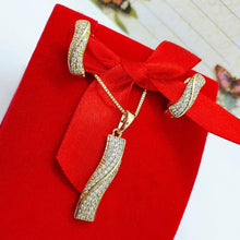 Load image into Gallery viewer, 14 K Gold Plated pendant and earrings set with white zirconium - BIJUNET