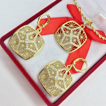 Load image into Gallery viewer, 14 K Gold Plated pendant and earrings set with white zirconium - BIJUNET