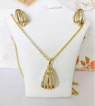 Load image into Gallery viewer, 14 K Gold Plated pendant and earrings set with white zirconium - BIJUNET