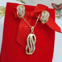 Load image into Gallery viewer, 14 K Gold Plated pendant and earrings set with white zirconium - BIJUNET