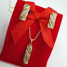 Load image into Gallery viewer, 14 K Gold Plated pendant and earrings set with white zirconium - BIJUNET