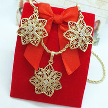 Load image into Gallery viewer, 14 K Gold Plated pendant and earrings set with white zirconium - BIJUNET