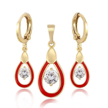 Load image into Gallery viewer, 14 K Gold Plated pendant and earrings set with white zirconium - BIJUNET