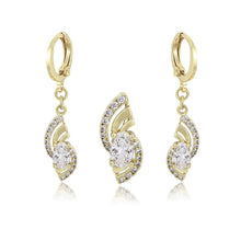 Load image into Gallery viewer, 14 K Gold Plated pendant and earrings set with white zirconium - BIJUNET
