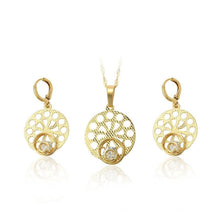 Load image into Gallery viewer, 14 K Gold Plated pendant and earrings set with white zirconium - BIJUNET