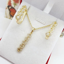 Load image into Gallery viewer, 14 K Gold Plated pendant and earrings set with white zirconium - BIJUNET