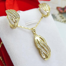 Load image into Gallery viewer, 14 K Gold Plated pendant and earrings set with white zirconium - BIJUNET