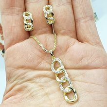 Load image into Gallery viewer, 14 K Gold Plated pendant and earrings set with white zirconium - BIJUNET