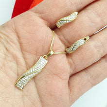 Load image into Gallery viewer, 14 K Gold Plated pendant and earrings set with white zirconium - BIJUNET