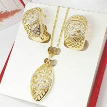 Load image into Gallery viewer, 14 K Gold Plated pendant and earrings set with white zirconium - BIJUNET