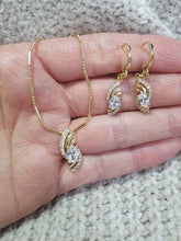 Load image into Gallery viewer, 14 K Gold Plated pendant and earrings set with white zirconium - BIJUNET