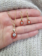 Load image into Gallery viewer, 14 K Gold Plated pendant and earrings set with white zirconium - BIJUNET