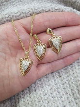 Load image into Gallery viewer, 14 K Gold Plated pendant and earrings set with white zirconium - BIJUNET