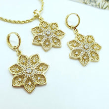 Load image into Gallery viewer, 14 K Gold Plated pendant and earrings set with white zirconium - BIJUNET